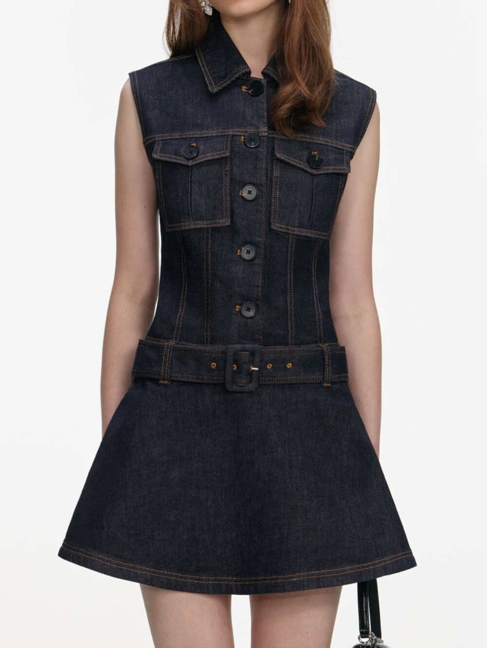 Self Portrait Indigo Denim Flared Mini Dress - Picture 4 of 14